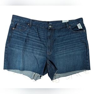 NWT Old Navy Slouchy Straight Jean Shorts Size 3xl Blue Denim Raw Hem Mid Rise